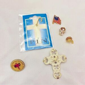 Vntg Religious Lot Cross Angel American Flag Pin Brooch